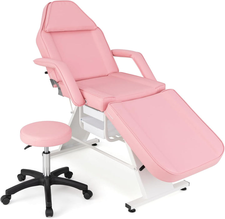 Giantex 72" Massage Bed with Hydraulic Stool, 3-Section Tattoo Chair with Adjustable Backrest, Legrest &amp; Storage Boxes