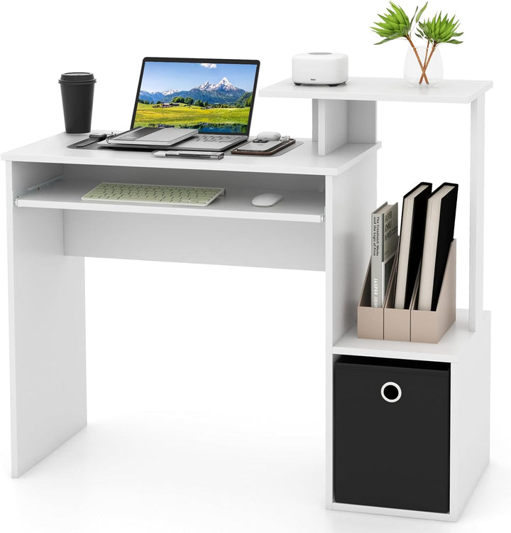 Giantex Computer Desk with Keyboard Tray, Compact Home Office Desk with Fabric Drawer &amp; Storage Shelf