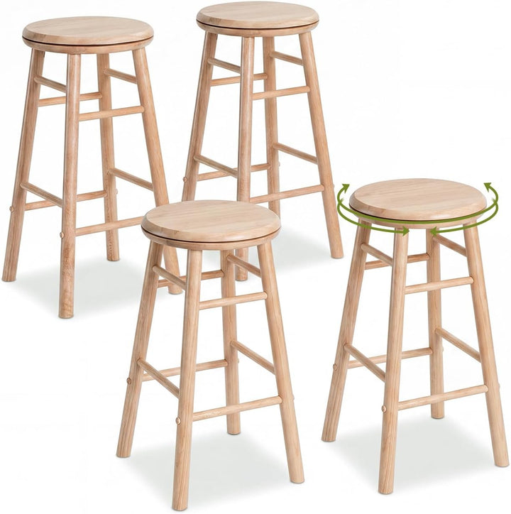 GIANTEX 24 Inch Swivel Bar Stools Set of 2, Rubber Wood, Walnut | Round Bar Chairs w/Backless Design