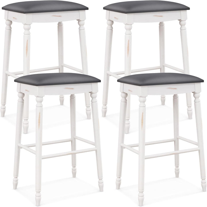 Giantex Bar Stools, 29"/24" Bar Height Saddle Stools w/Padded Seat, Rubber Wood Legs, Footrests &amp; Antiqued Surface