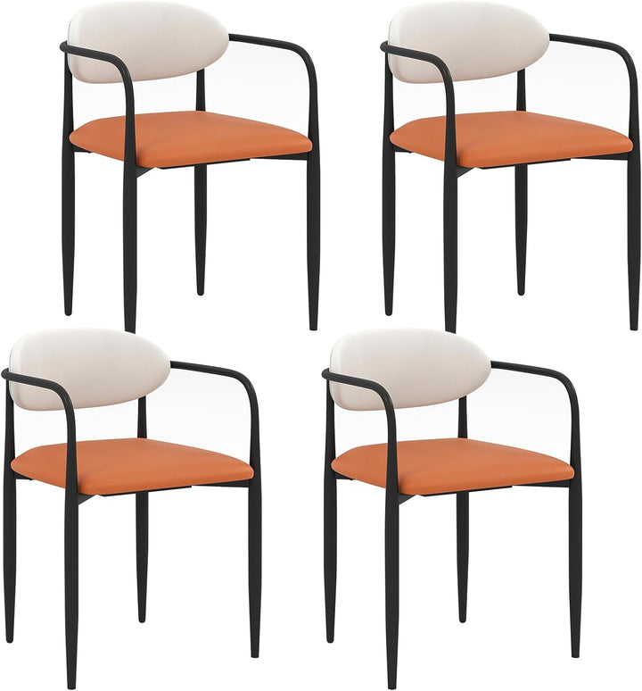 Giantex Modern Dining Chairs Set of 2/4 Faux Leather Upholstered Kitchen Chairs with Orange Padded Seat