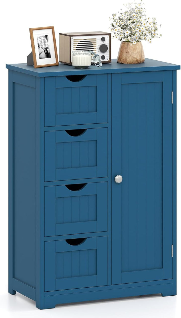 Giantex Bathroom Floor Cabinet Wooden with 1 Door &amp; 4 Drawer