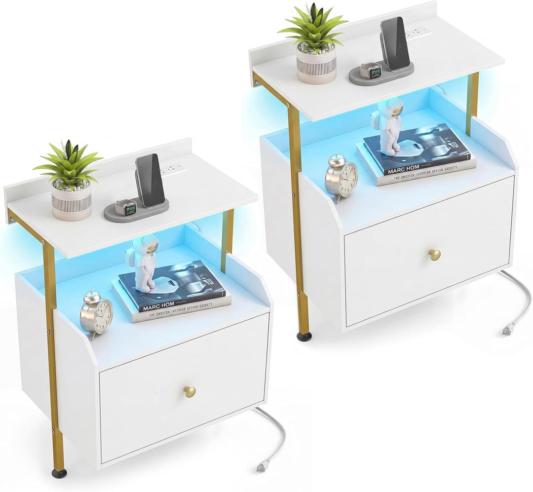 Giantex Nightstand w/Charging Station &amp; LED Light (1/2)
