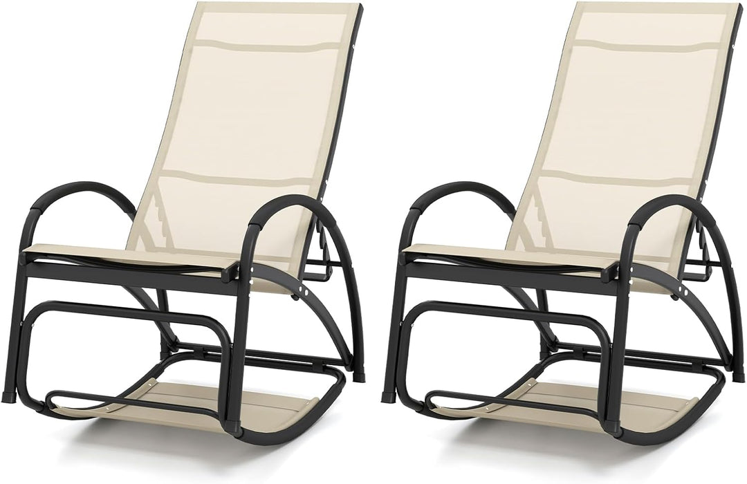 Giantex 2-in-1 Outdoor Rocking Chair, Convertible Lounge Chair with 4-Position Adjustable Backrest