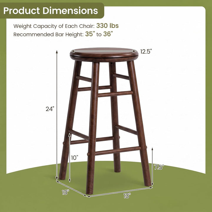 GIANTEX 24 Inch Swivel Bar Stools Set of 2, Rubber Wood, Walnut | Round Bar Chairs w/Backless Design