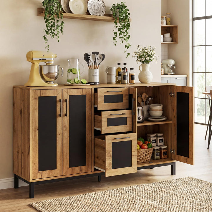 Giantex 63” Sideboard Buffet Cabinet with 3 Drawers &amp; Storage Shelves