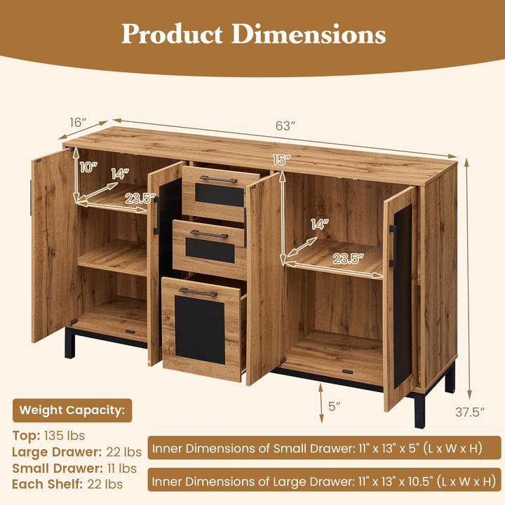 Giantex 63” Sideboard Buffet Cabinet with 3 Drawers &amp; Storage Shelves