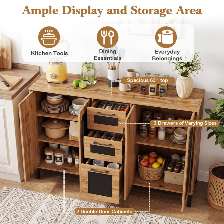 Giantex 63” Sideboard Buffet Cabinet with 3 Drawers &amp; Storage Shelves