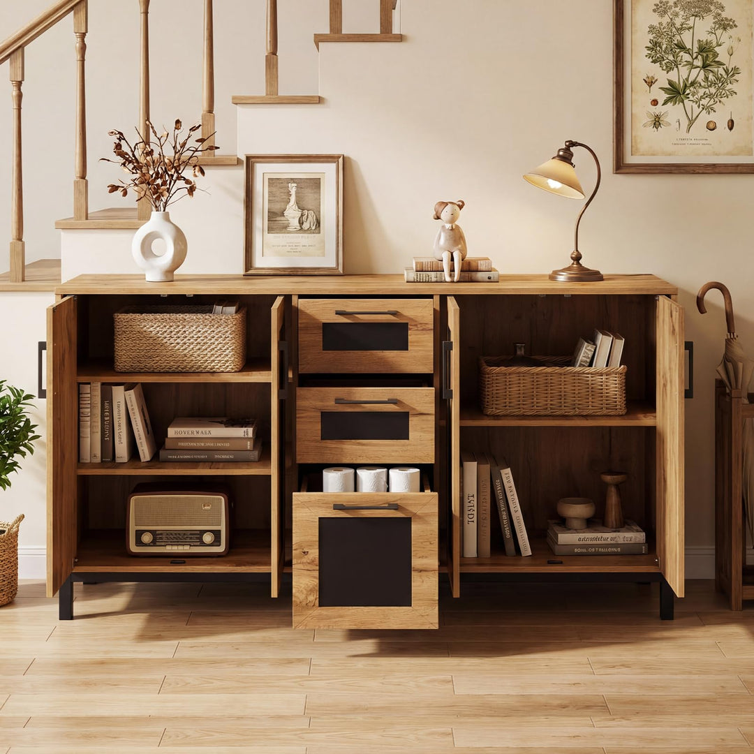 Giantex 63” Sideboard Buffet Cabinet with 3 Drawers &amp; Storage Shelves