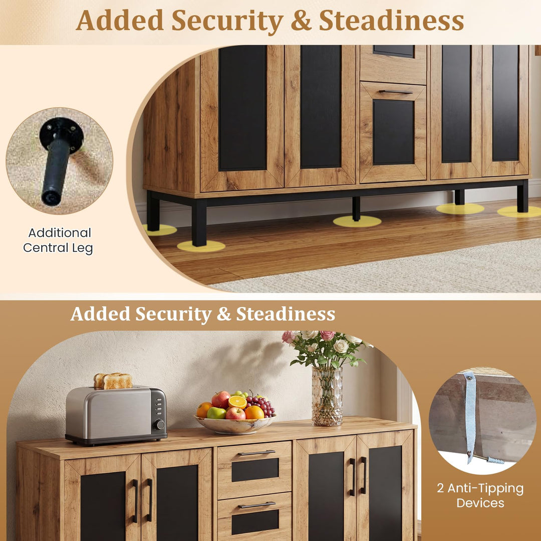 Giantex 63” Sideboard Buffet Cabinet with 3 Drawers &amp; Storage Shelves