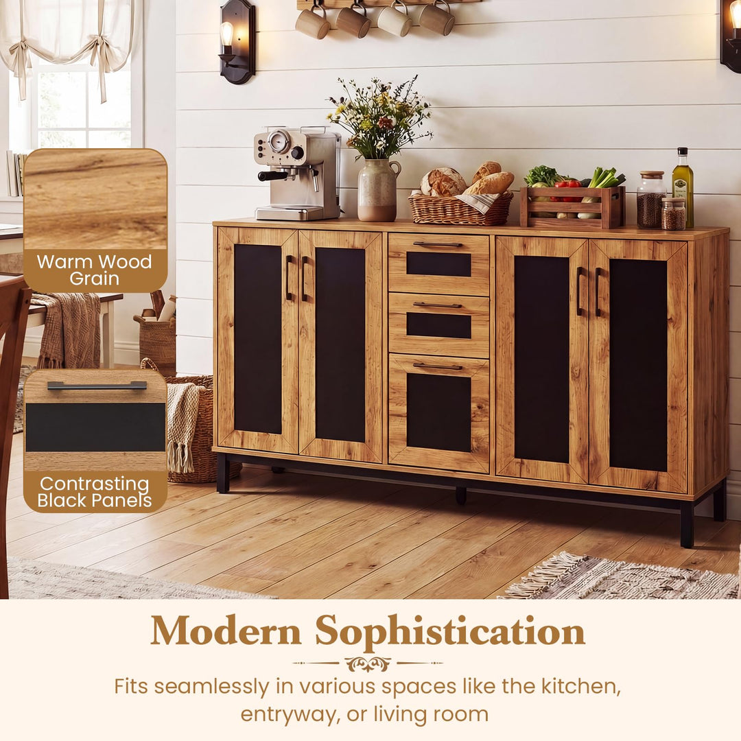 Giantex 63” Sideboard Buffet Cabinet with 3 Drawers &amp; Storage Shelves
