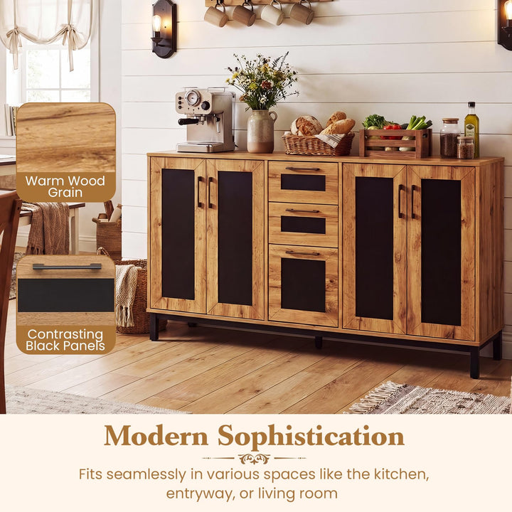 Giantex 63” Sideboard Buffet Cabinet with 3 Drawers &amp; Storage Shelves