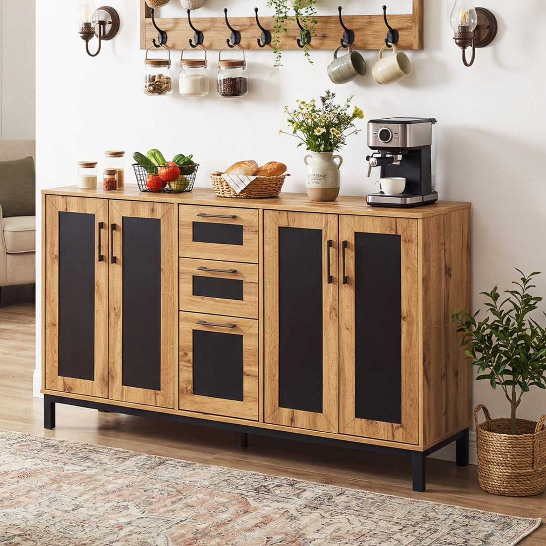 Giantex 63” Sideboard Buffet Cabinet with 3 Drawers &amp; Storage Shelves