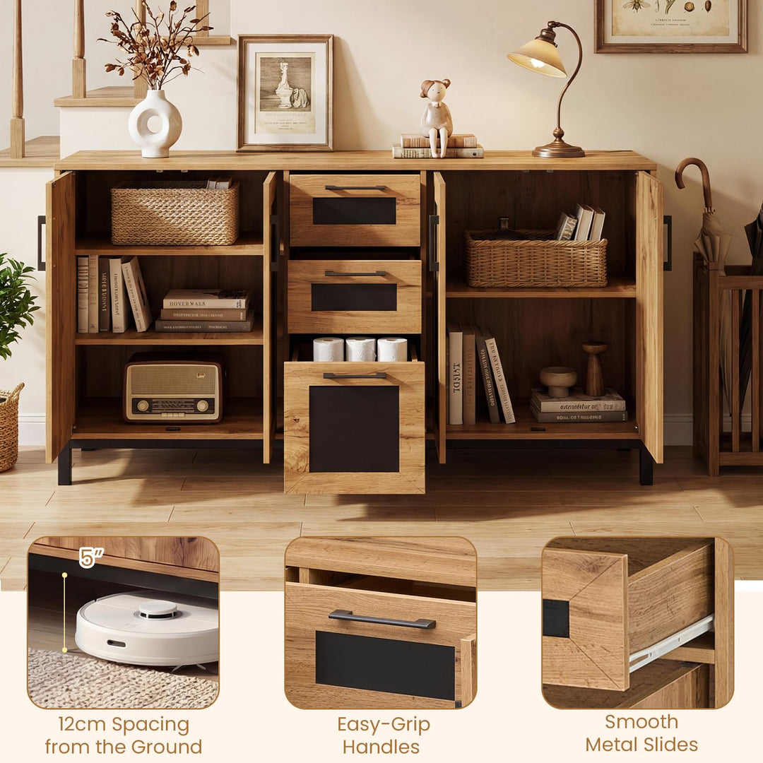 Giantex 63” Sideboard Buffet Cabinet with 3 Drawers &amp; Storage Shelves
