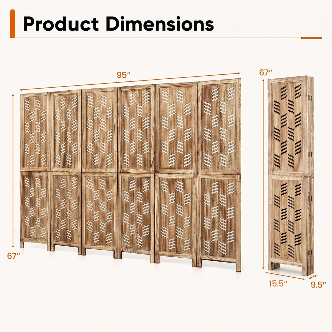 GIANTEX Folding Room Divider, Wood Privacy Screen with Wave Cutout | Freestanding Partition Wall Panel for Bedroom &amp; Home Office