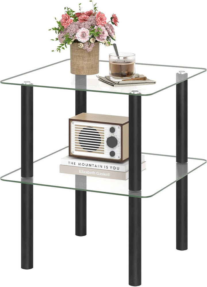 Giantex Round/Square 2-Tier Sofa Side Table with Clear Tempered Glass Top &amp; Shelf (1/2)