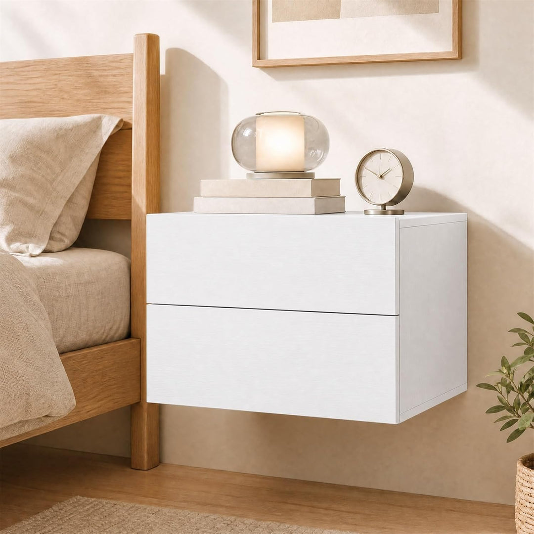 Giantex Floating Nightstand | Wall-Mounted Bedside Table with 2 Drawers (1/2)