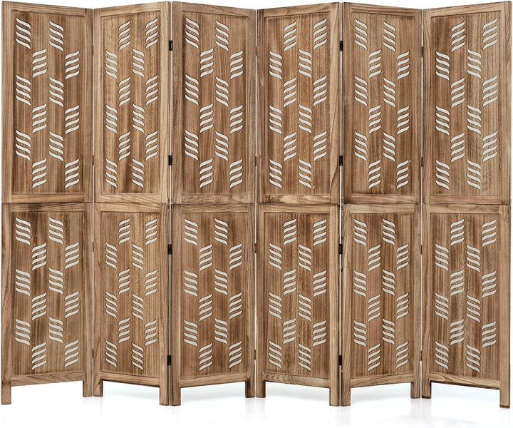 GIANTEX Folding Room Divider, Wood Privacy Screen with Wave Cutout | Freestanding Partition Wall Panel for Bedroom &amp; Home Office