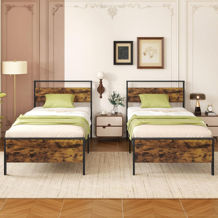Giantex Twin Size/Full Size/King Size/Queen Metal Platform Bed Frames with Wooden Headboard &amp; Footboard