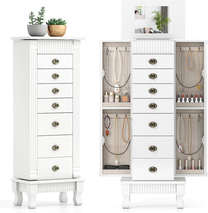 Giantex Standing Jewelry Cabinet with 7 Drawers Flip-Top Mirror 2 Side Doors