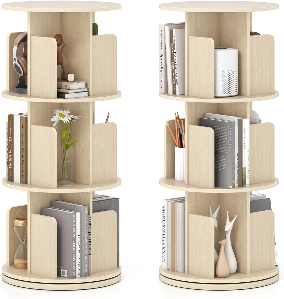 Giantex 3-Tier Rotating Bookshelf 360° Display Rack w/Dividers &amp; Anti-Falling Baffles