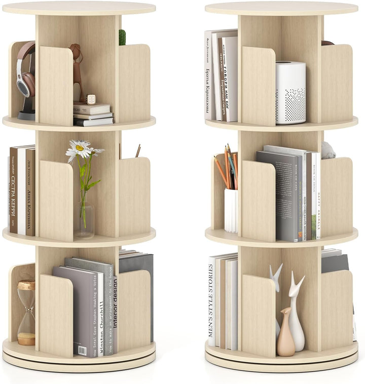 Giantex 3-Tier Rotating Bookshelf 360° Display Rack w/Dividers &amp; Anti-Falling Baffles