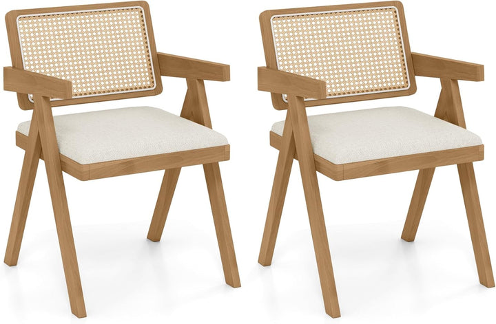Giantex Rattan Dining Chairs, Leathaire Kitchen Chairs w/Armrests &amp; Padded Cushion