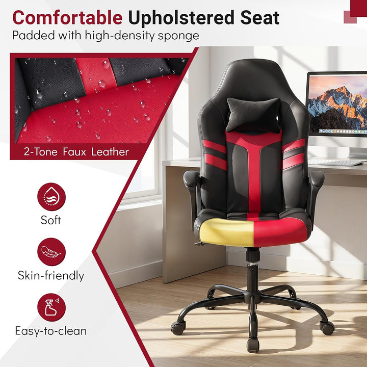Giantex Faux Leather Upholstered Office Chair w/Removable Head Pillow