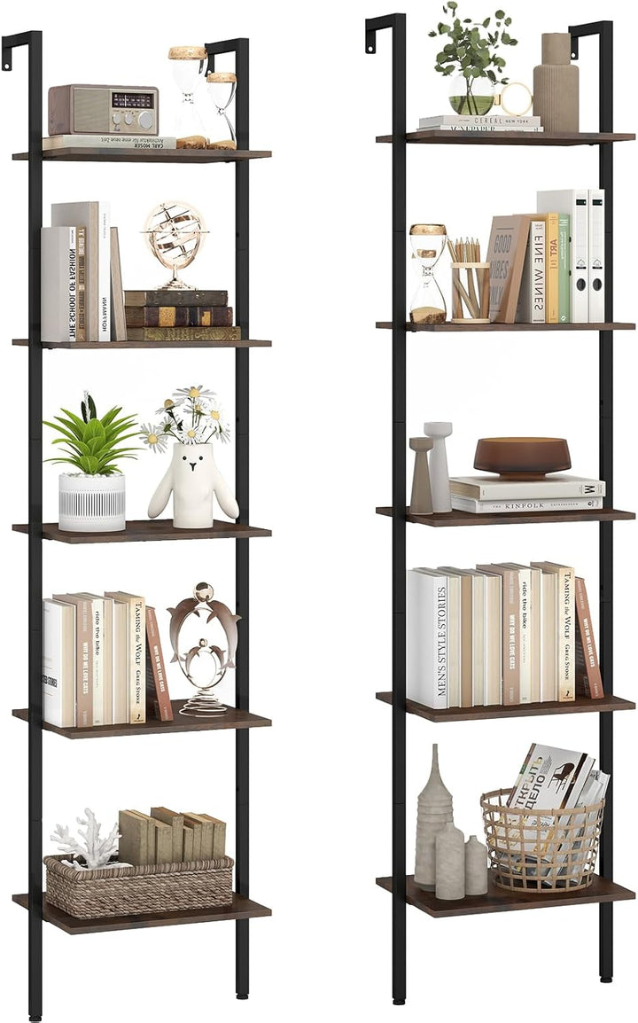 Giantex 5 Tier Ladder Shelf Wall Mount Bookshelf with Anti-Tipping Kits &amp; Metal Frame
