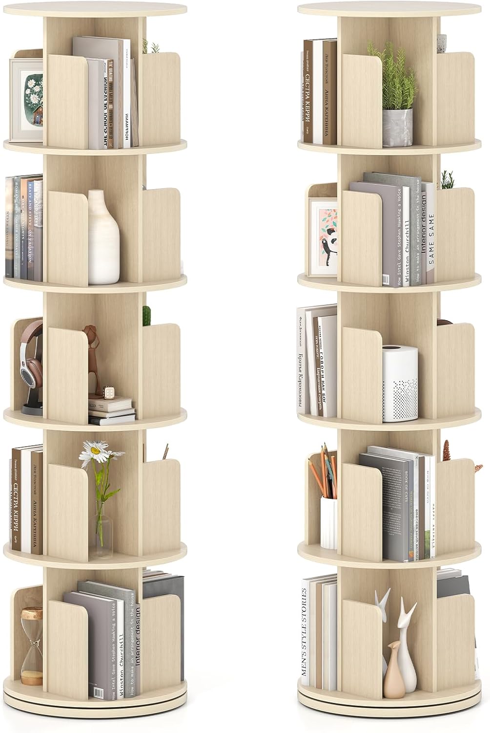 Giantex 5-Tier Rotating Bookshelf 360° Display Rack w/Dividers &amp; Anti-Falling Baffles