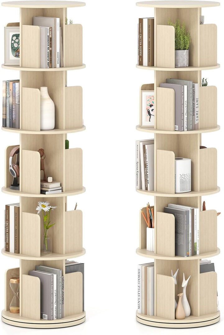 Giantex 5-Tier Rotating Bookshelf 360° Display Rack w/Dividers &amp; Anti-Falling Baffles