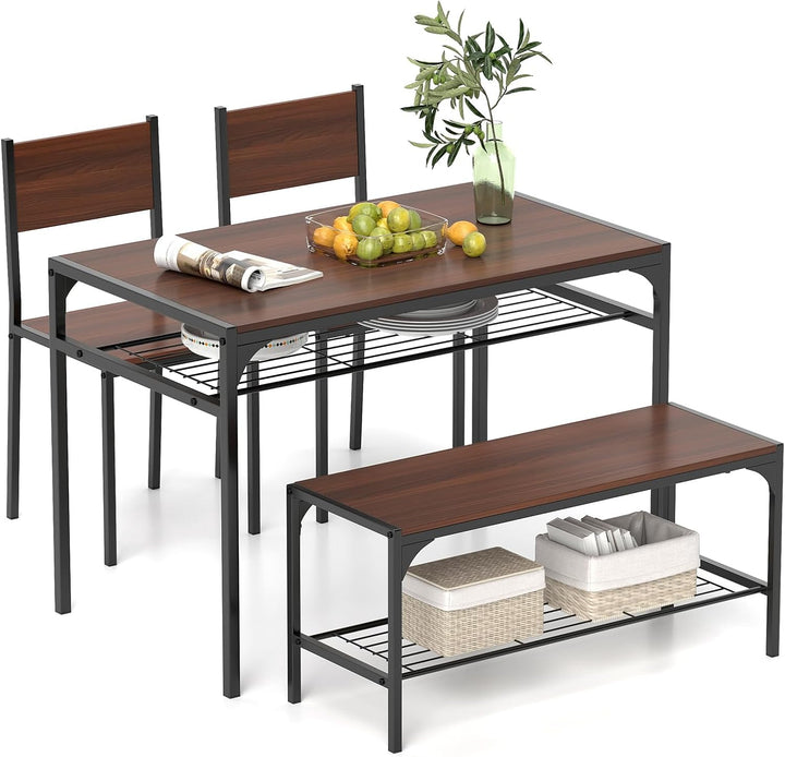 Giantex Dining Table Set for 4, Kitchen Table with Chairs &amp; Bench, Storage Racks