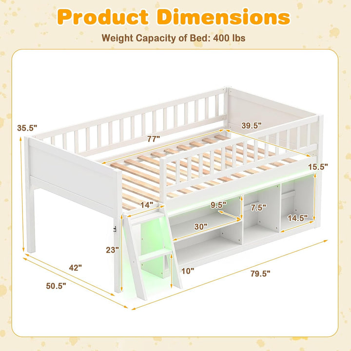 GIANTEX Low Loft Bed Twin Size with LED Lights