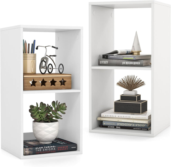 Giantex 2-Cube Bookcase, White Cubby Bookshelf w/Back Guardrail &amp; Anti-Tipping Kits