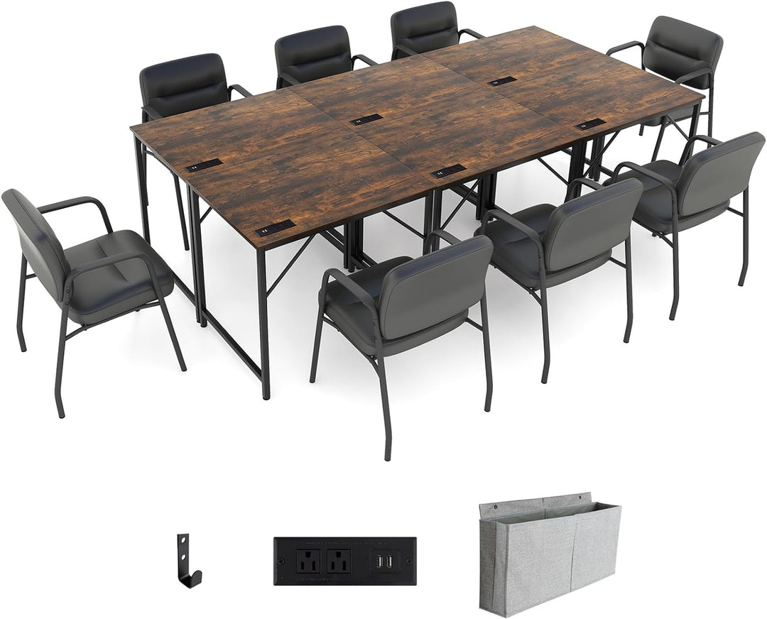 Giantex Conference Table with Charging Station, 2/4/6 PCS 32" x 24" Rectangular Meeting Room Desk with Storage Bag &amp; Hook