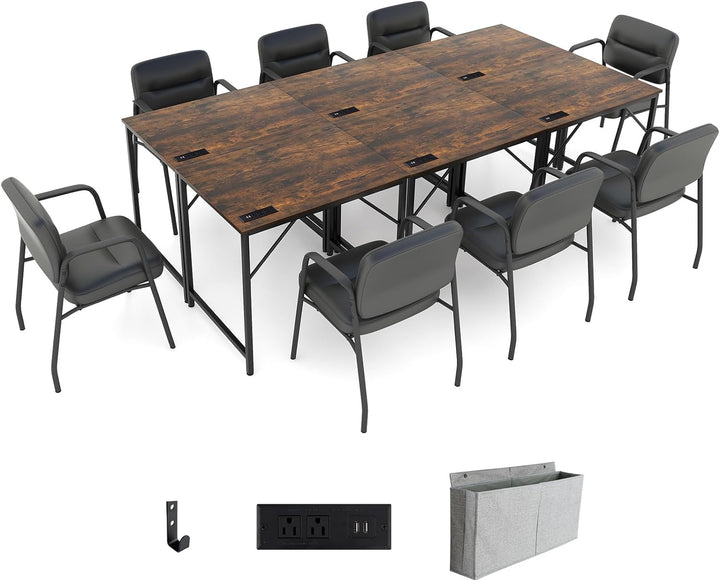 Giantex Conference Table with Charging Station, 2/4/6 PCS 32" x 24" Rectangular Meeting Room Desk with Storage Bag &amp; Hook