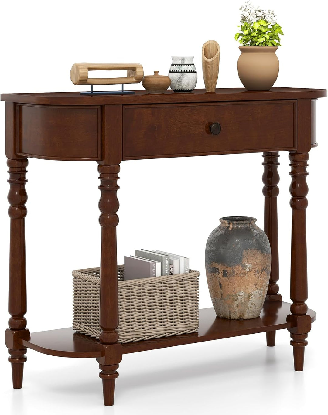 Giantex 36" Wooden Entryway Table with Storage Drawer &amp; Open Shelf