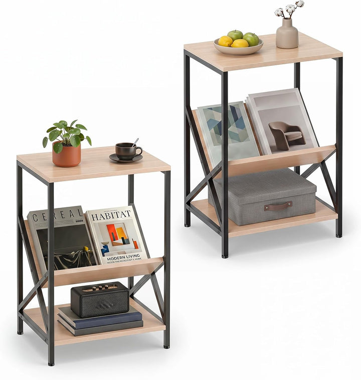 Giantex Record Player Stand, 3-Tier End Table w/ V-Shaped Magazine Holder, Turntable Stand with Record Storage Up to 80 Albums
