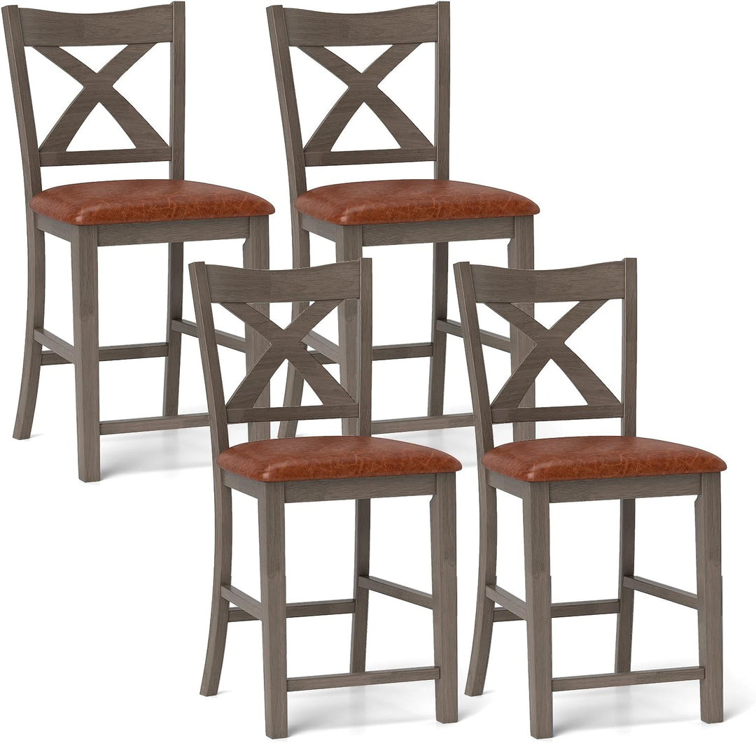 Giantex 24" Bar Stools Set of 2/4, Counter Height Bar Stools with Cross Back &amp; Faux Leather Upholstered Seat