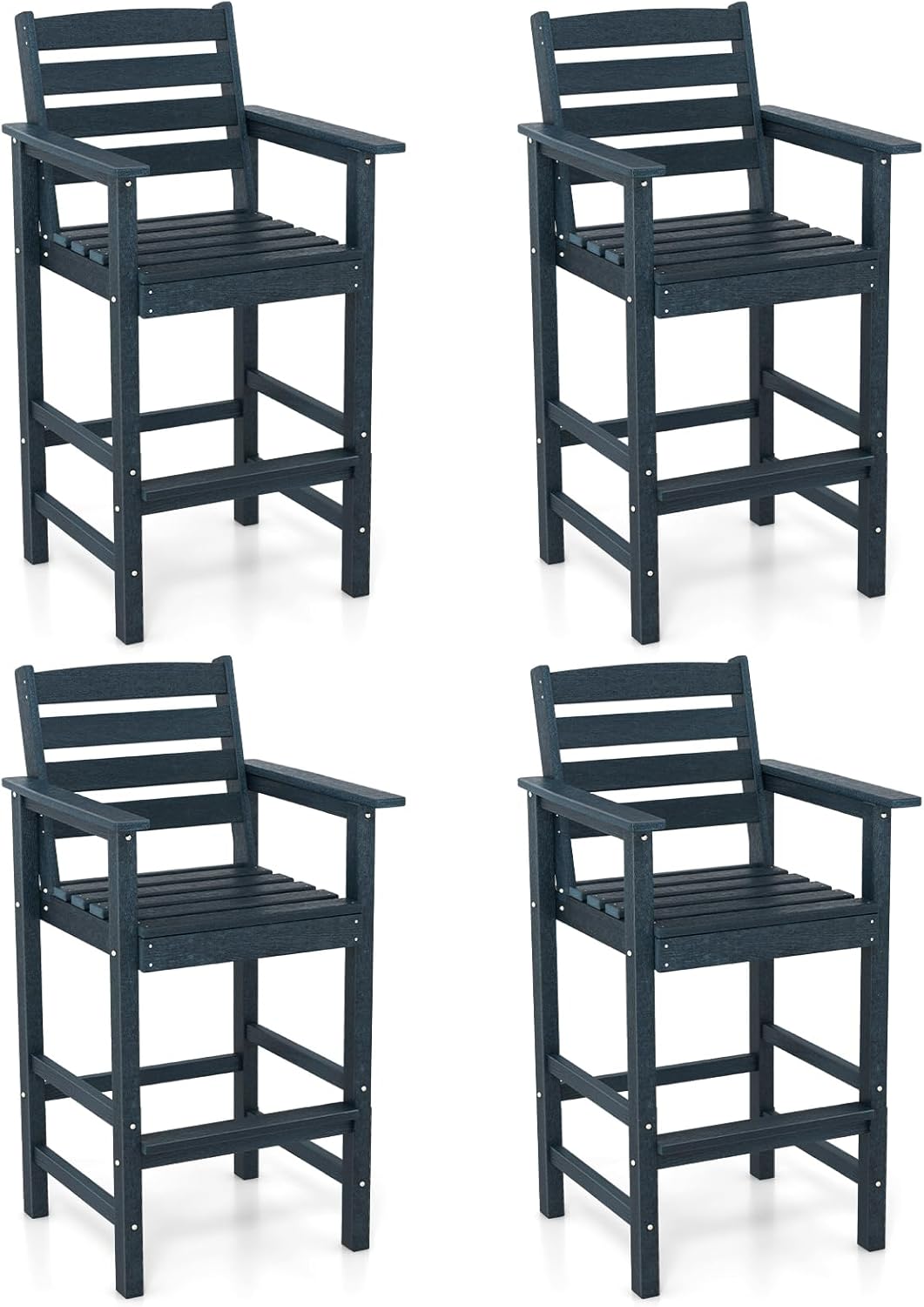 Giantex 29” Bar Stools Set of 2/4, HDPE Barstools w/Back, Armrests &amp; Footrests, Max Load 330Lbs
