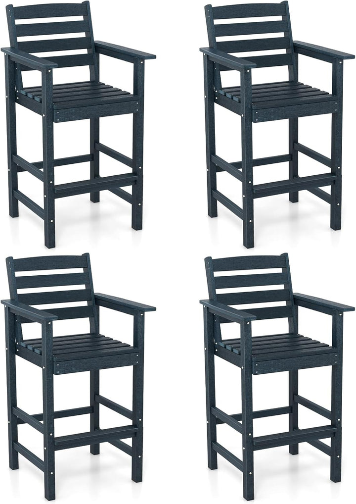 Giantex 29” Bar Stools Set of 2/4, HDPE Barstools w/Back, Armrests &amp; Footrests, Max Load 330Lbs