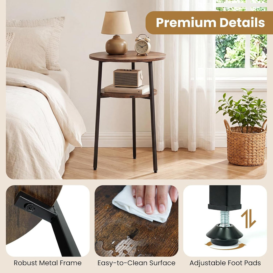 Giantex Round Side Table, 2-Tier End Table w/Metal Frame | Accent Nightstand Bedside Table w/ Storage Shelf for Small Space Sofa Couch Side