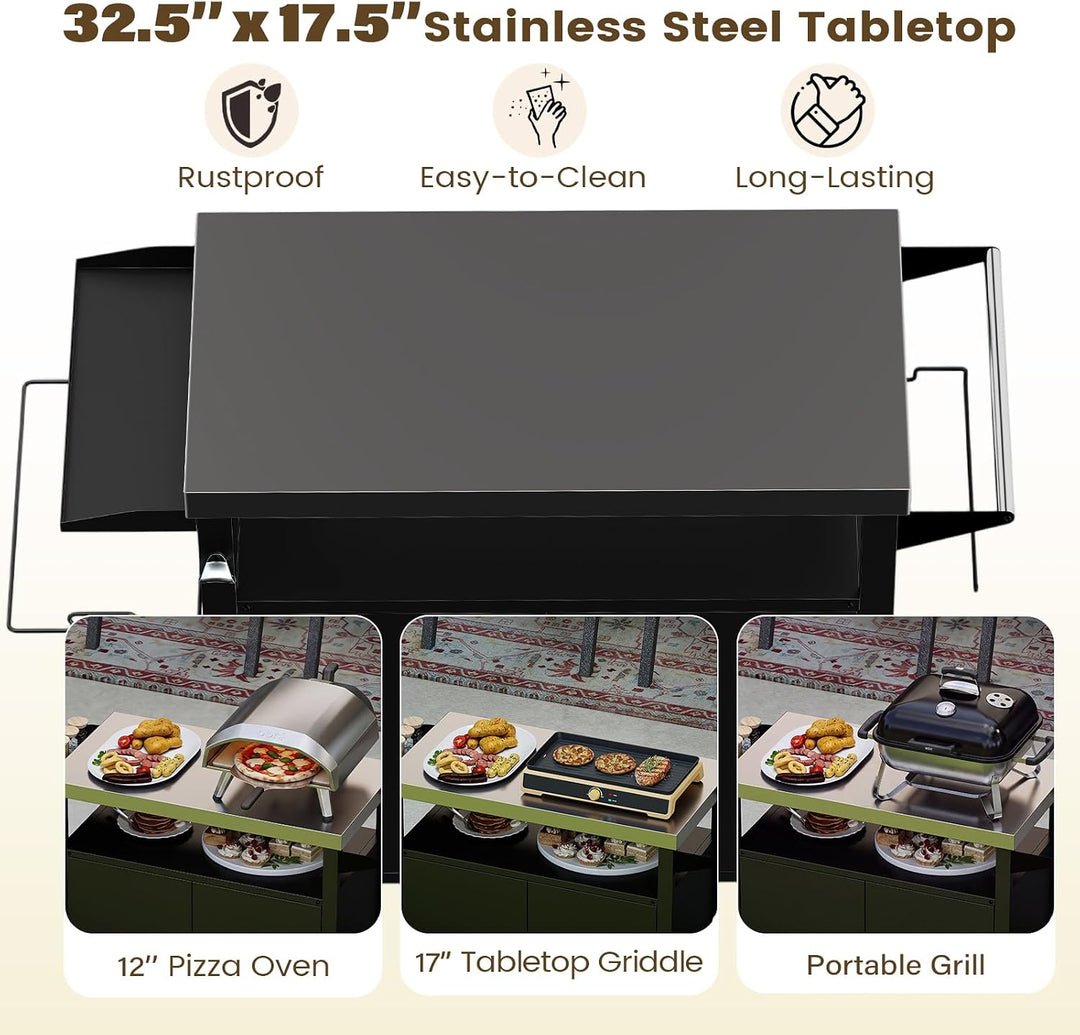 Giantex Outdoor Grill Cart with Stainless Steel Tabletop &amp; Storage Cabinet | BBQ Prep Station with Shelves