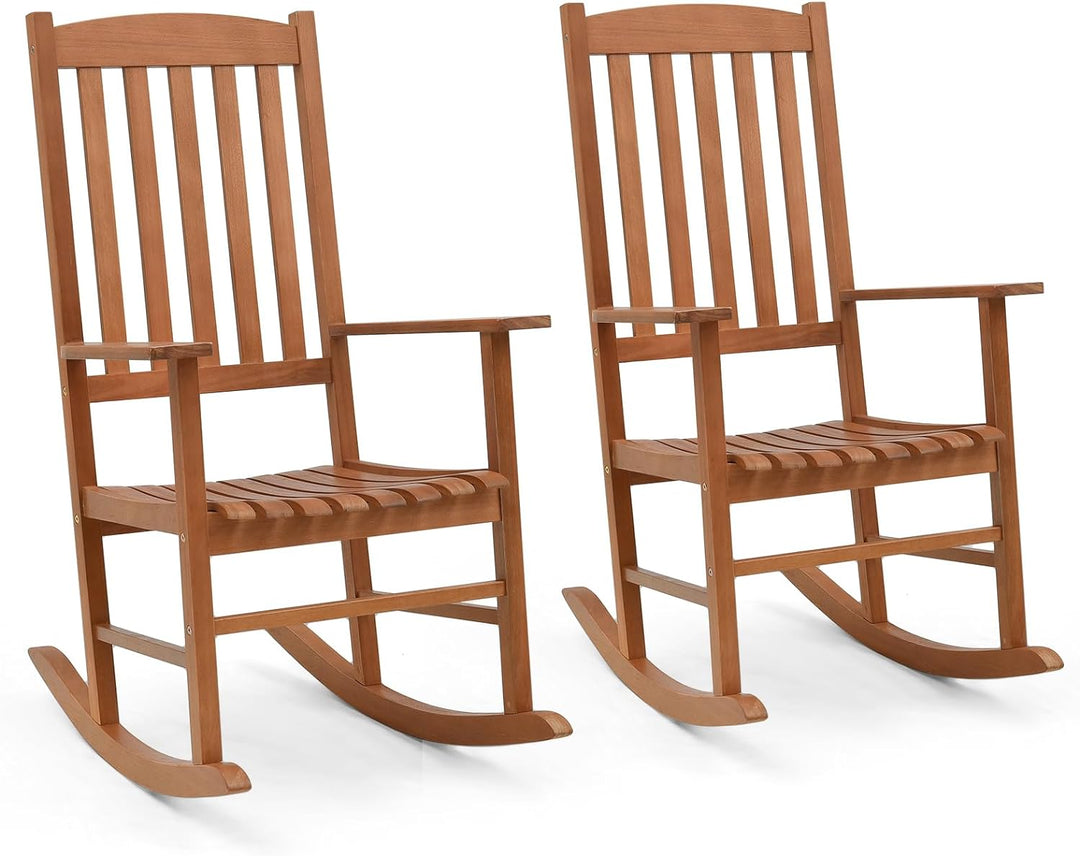 Giantex Wood Outdoor Rocking Chair - Eucalyptus Rocker Chair with Stable &amp; Safe Rocking Base