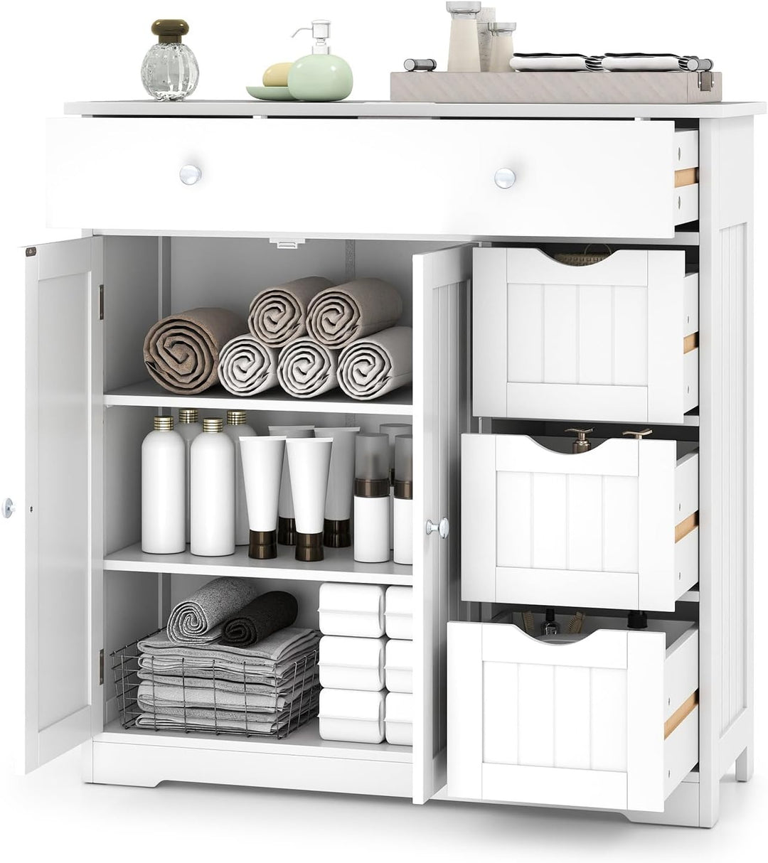 GIANTEX Bathroom Storage Cabinet with 4 Drawers and 2 Doors