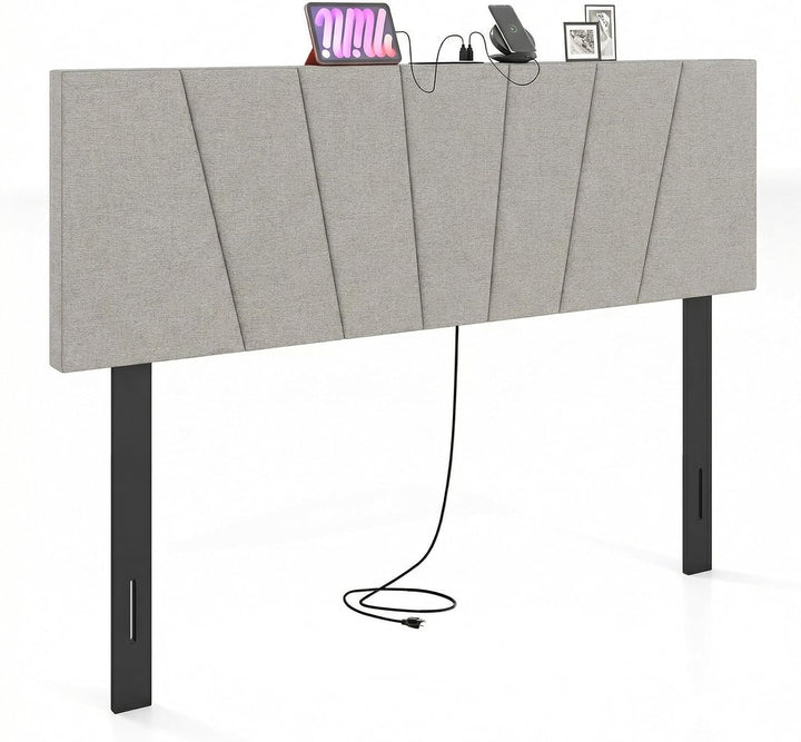 Giantex Geometric Upholstered Head Board with USB &amp; Type-C Ports