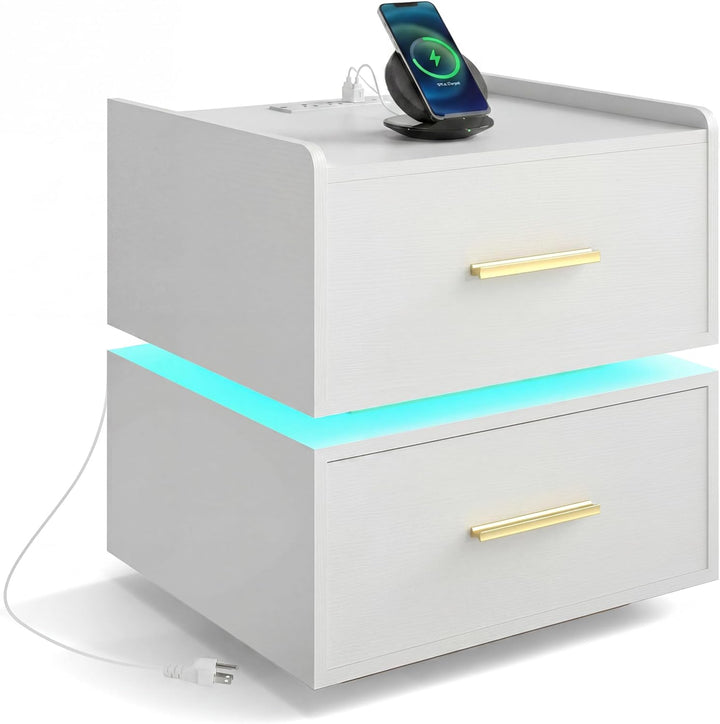 Giantex LED Night Stand with Charging Station &amp; 2 Storage Drawers (1/2)