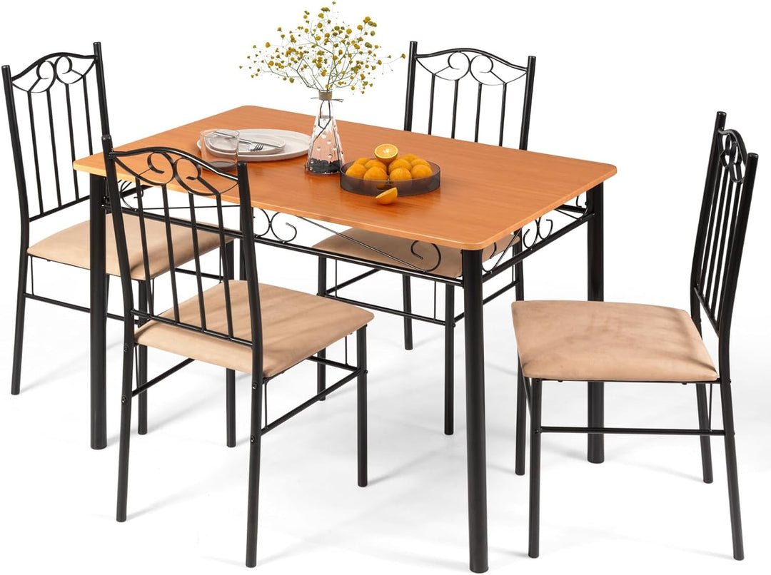 Giantex 5-Piece Dining Table Set, Modern Rectangular Dining Table &amp; 4 Dining Chairs Set with Metal Frame