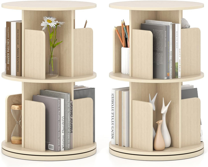 Giantex 2-Tier Rotating Bookshelf 360° Display Rack w/Dividers &amp; Anti-Falling Baffles