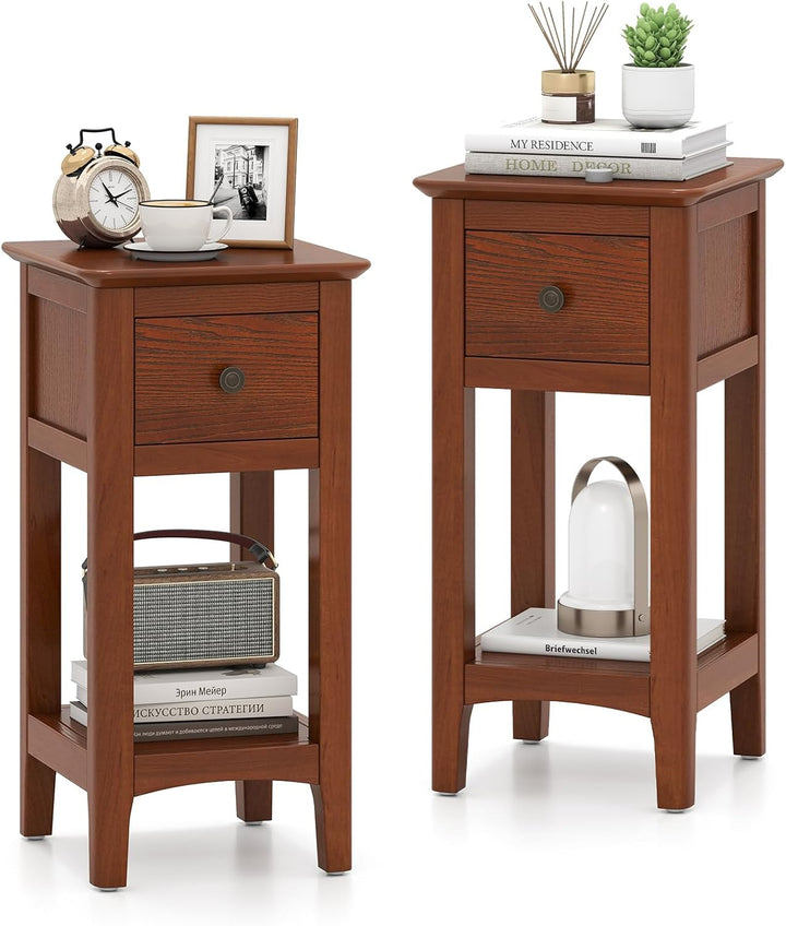 Giantex Narrow End Table with Drawer 23.5" H Side Table w/Open Storage Shelf &amp; Solid Wood Frame